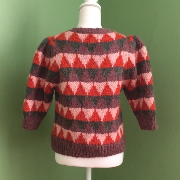 ZARA Pink Purple Puff Shoulder Retro Style Multicolor Sweater - Picture 5 of 10